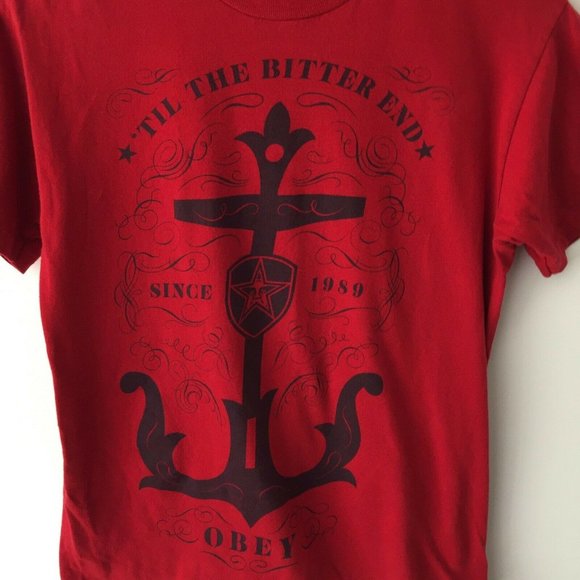 Obey Tops - Obey Graphic Anchor Tee Shirt Til The Bitter End